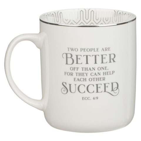 Mr. & Mrs. White Ceramic Coffee Mug Set - Ecclesiastes 4:9