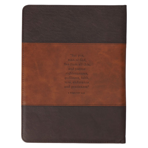 Man of God Honey-brown and Espresso Executive Padfolio - 1 Timothy 6:11