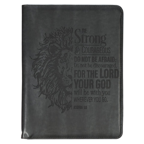 Be Strong and Courageous Gray Faux Leather Executive Padfolio - Joshua 1:9