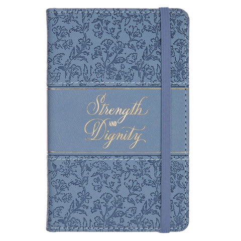 Strength and Dignity Blue Cottage Garden Faux Leather Hardcover Notebook with Elastic Band Closure - Proverbs 31:25