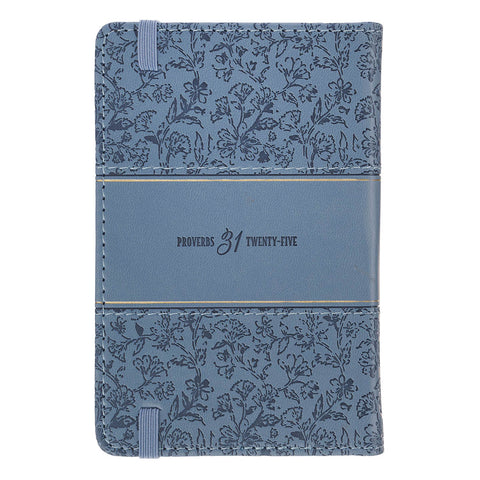 Strength and Dignity Blue Cottage Garden Faux Leather Hardcover Notebook with Elastic Band Closure - Proverbs 31:25