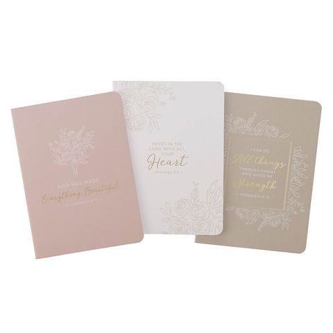 Everything Beautiful Blush and Taupe Floral 3-Piece Large Notebook Set - Ecclesiastes 3:11