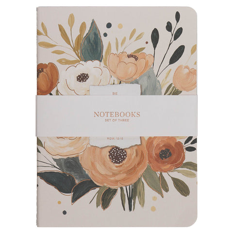 Joyful Patient Faithful Heirloom Floral 3-piece Large Notebook Set - Romans 12:12