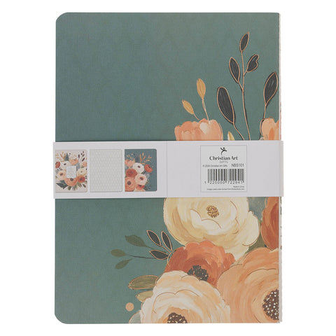 Joyful Patient Faithful Heirloom Floral 3-piece Large Notebook Set - Romans 12:12
