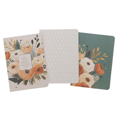 Joyful Patient Faithful Heirloom Floral 3-piece Large Notebook Set - Romans 12:12