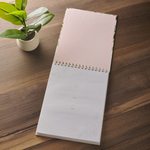 Under His Wings Green Floral Wirebound Notepad - Psalm 91:4