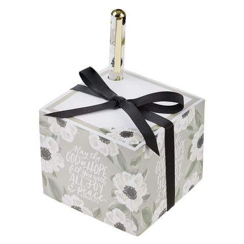 Joy and Peace Monochromatic Floral Note Block with Pen Set - Romans 15:13