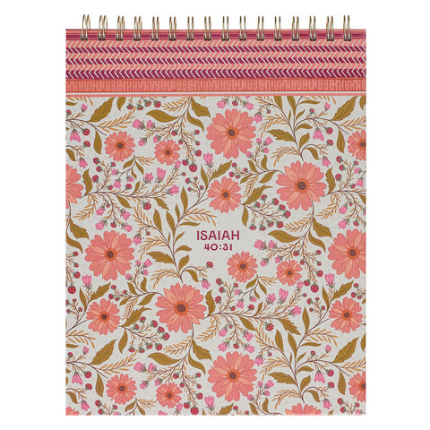 Trust Coral Floral Large Spiral Notepad - Isaiah 40:31