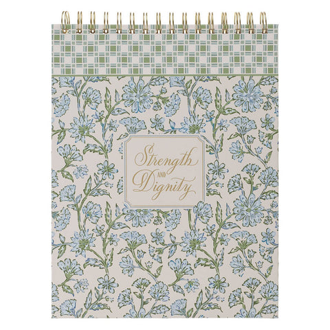 Strength and Dignity Blue Cottage Garden Spiral Notepad - Proverbs 31:25