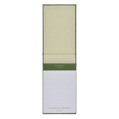 I Am With You Always Green Botanical Leaf Hardcover Top-flip Notepad - Matthew 28:20