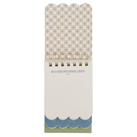 Strength and Dignity Blue Cottage Garden Tiered Spiral Notepad  - Proverbs 31:25