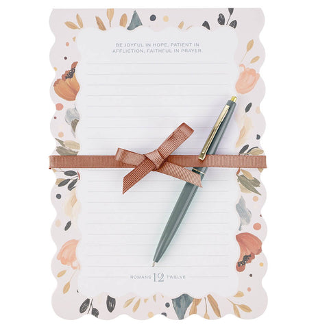 Joyful Patient Faithful Notepad and Pen Heirloom Floral Gift Set - Romans 12:12