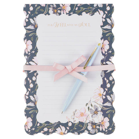 Well With My Soul Navy Floral Notepad and Pen Gift Set