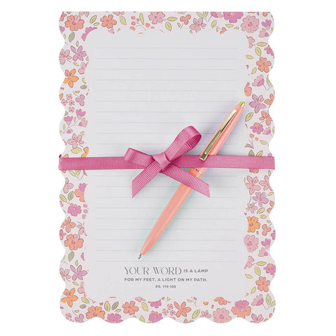 Lamp for My Feet Pink Meadow Large Notepad and Pen Set - Psalm 119:105