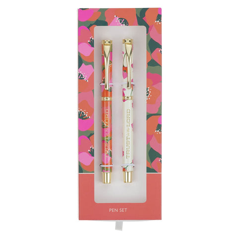 Trust in the Lord Coral Floral Pen Set - Proverbs 3:5