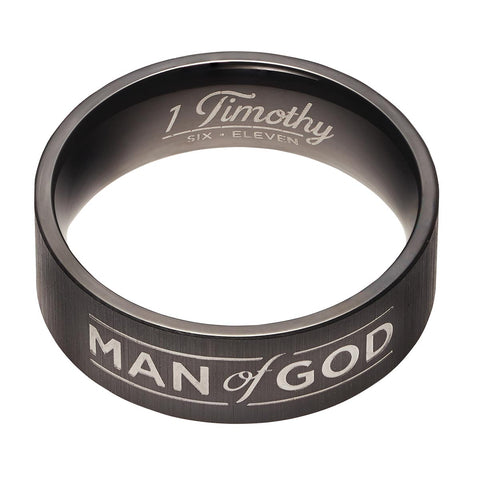 Man of God, Black - 1 Timothy 6:11 Men's Ring