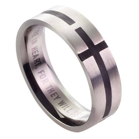 Black Cross - Matthew 5:8 Men's Ring