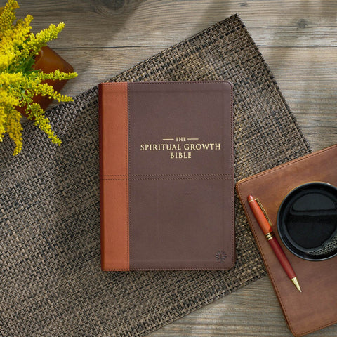 Two-tone Espresso and Toffee Brown Faux Leather Spiritual Growth Bible