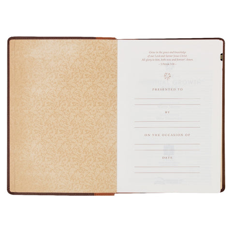 Two-tone Espresso and Toffee Brown Faux Leather Spiritual Growth Bible