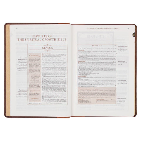Two-tone Espresso and Toffee Brown Faux Leather Spiritual Growth Bible