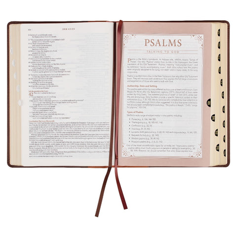 Two-tone Espresso and Toffee Brown Faux Leather Spiritual Growth Bible
