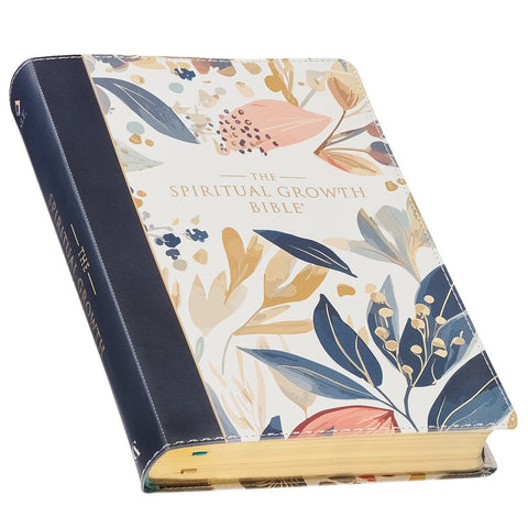 Navy Leaf Faux Leather Spiritual Growth Bible