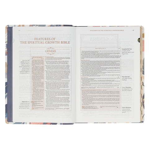 Navy Leaf Faux Leather Spiritual Growth Bible