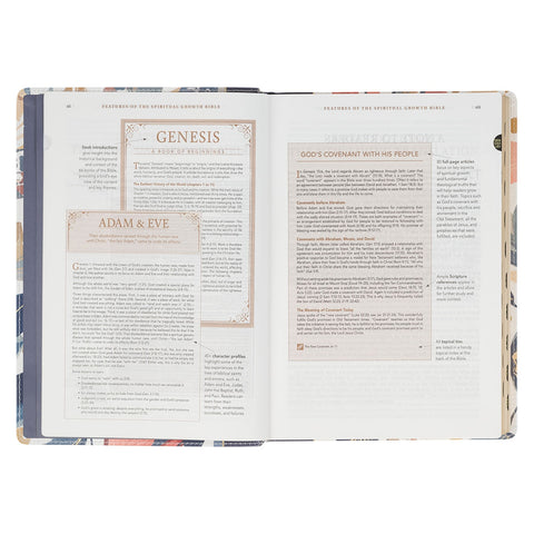 Navy Leaf Faux Leather Spiritual Growth Bible