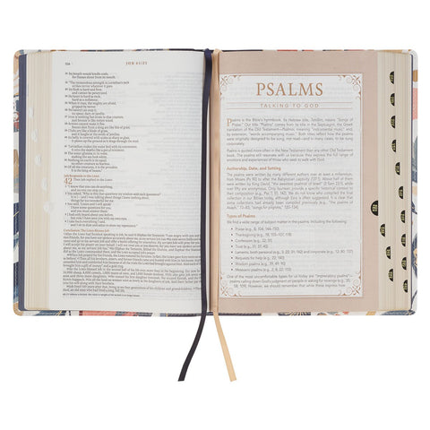 Navy Leaf Faux Leather Spiritual Growth Bible