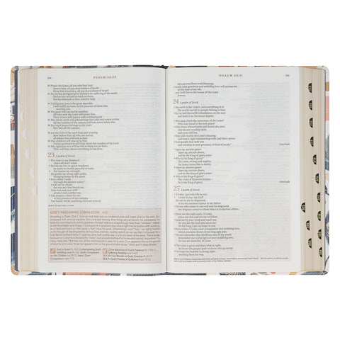 Navy Leaf Faux Leather Spiritual Growth Bible
