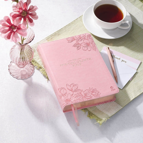 Pink Magnolia Faux Leather Spiritual Growth Bible