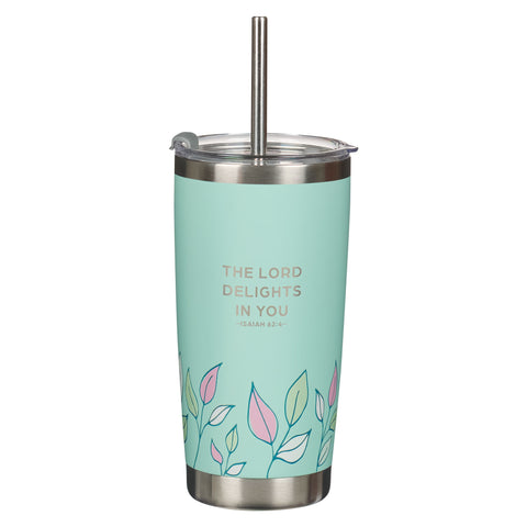 Forever My Friend Green Stainless Steel Travel Tumbler with Straw - Isaiah 62:4