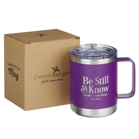 Be Still and Know Purple Camp-style Stainless Steel Mug - Psalm 46:10