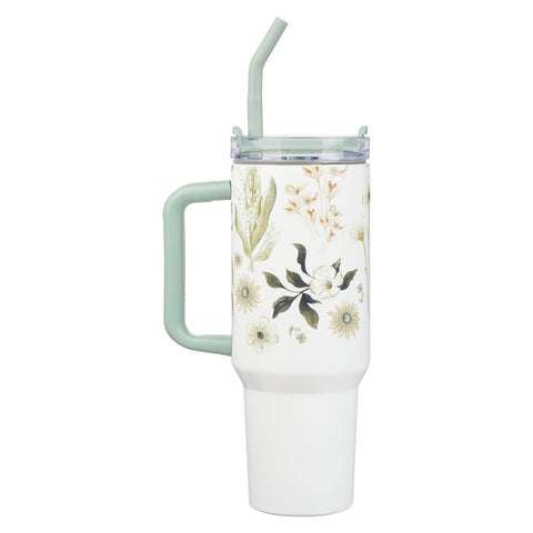 Be Still Teal Meadow 40 Oz Tumbler with Reusable Straw - Psalm 46:10