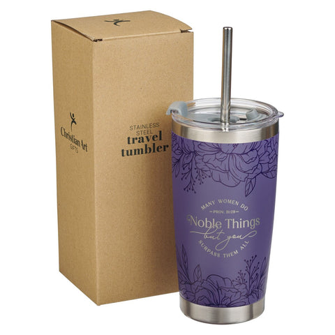 Noble Things Lavender Floral Stainless Steel Tumbler - Proverbs 31:29