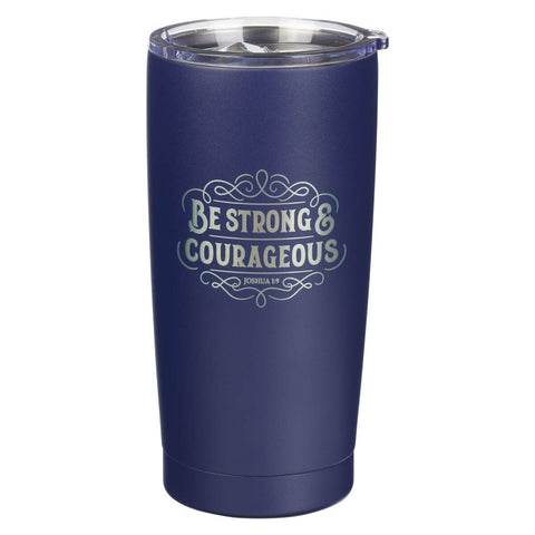 Strong and Courageous Navy Blue Stainless Steel Travel Tumbler - Joshua 1:9
