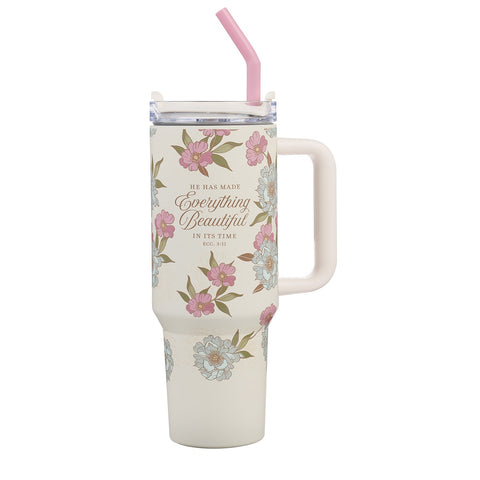 Everything Beautiful Whimsical Blooms 40 oz Stainless Steel Travel Tumbler - Ecclesiastes 3:11