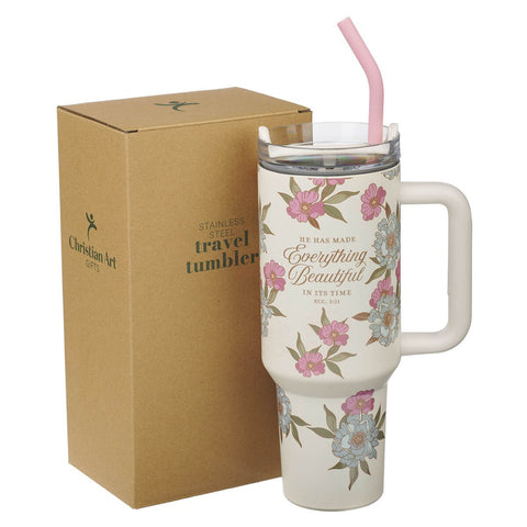 Everything Beautiful Whimsical Blooms 40 oz Stainless Steel Travel Tumbler - Ecclesiastes 3:11