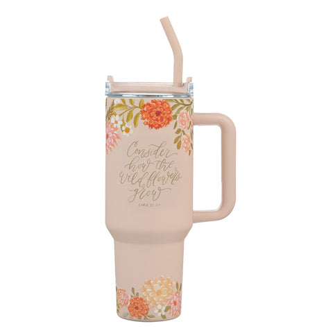Consider the Wildflowers 40 oz Peach Stainless Steel Tumbler with Reusable Straw