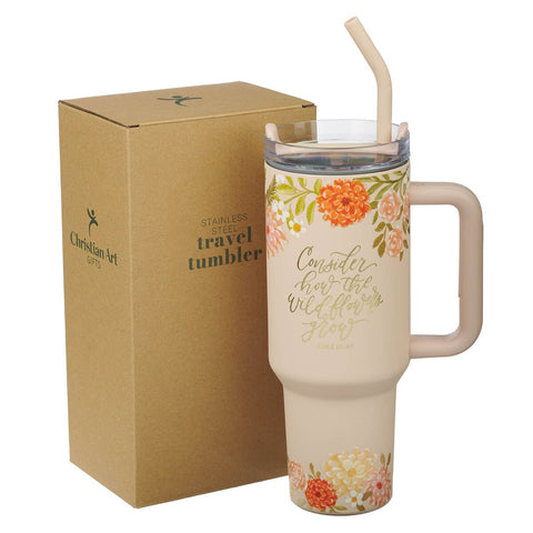 Consider the Wildflowers 40 oz Peach Stainless Steel Tumbler with Reusable Straw