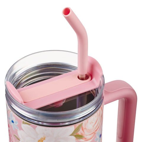 God is With Her Pink Floral 40 oz Stainless Steel Tumbler with Straw