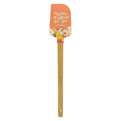 My Grace is Sufficient for You Orange Floral Silicone Spatula – 2 Corinthians 12:9