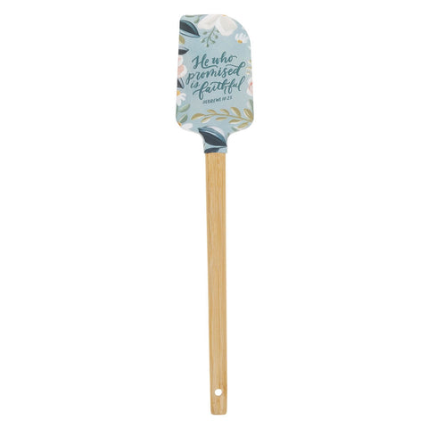He Who Promised is Faithful Light Blue Floral Silicone Spatula – Hebrews 10:23