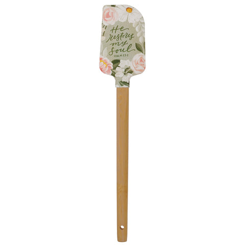 He Restores My Soul Green Floral Garden Silicone Spatula - Psalm 23:3