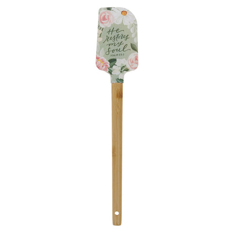 He Restores My Soul Green Floral Garden Silicone Spatula - Psalm 23:3