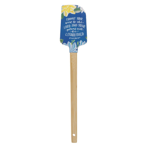 The Commit Your Work to the Lord Navy Floral Silicone Spatula – Proverbs 16:3