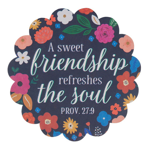 Sweet Friendship Navy Floral Vinyl Sticker - Proverbs 27:9 
