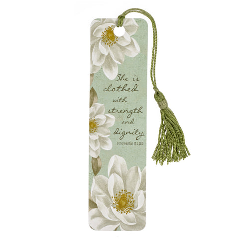 She Is Clothed with Strength and Dignity Bookmark with Tassel - Proverbs 31:25