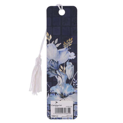 Grace Blue Floral Bookmark with Tassel - Ephesians 2:8