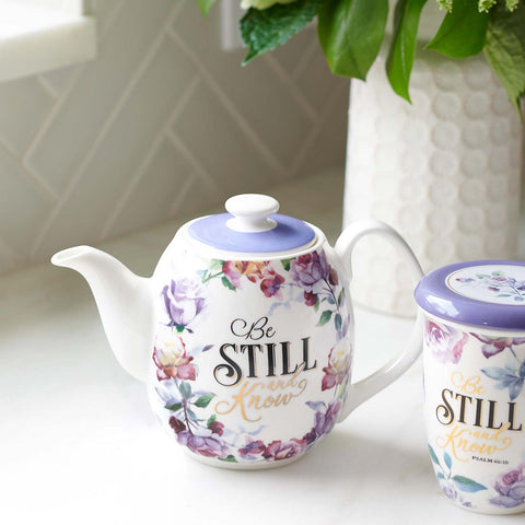 Be Still and Know Teapot in Purple - Psalm 46:10